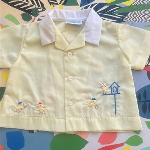Nannette Yellow Baby Shirt with Embroidered Birds